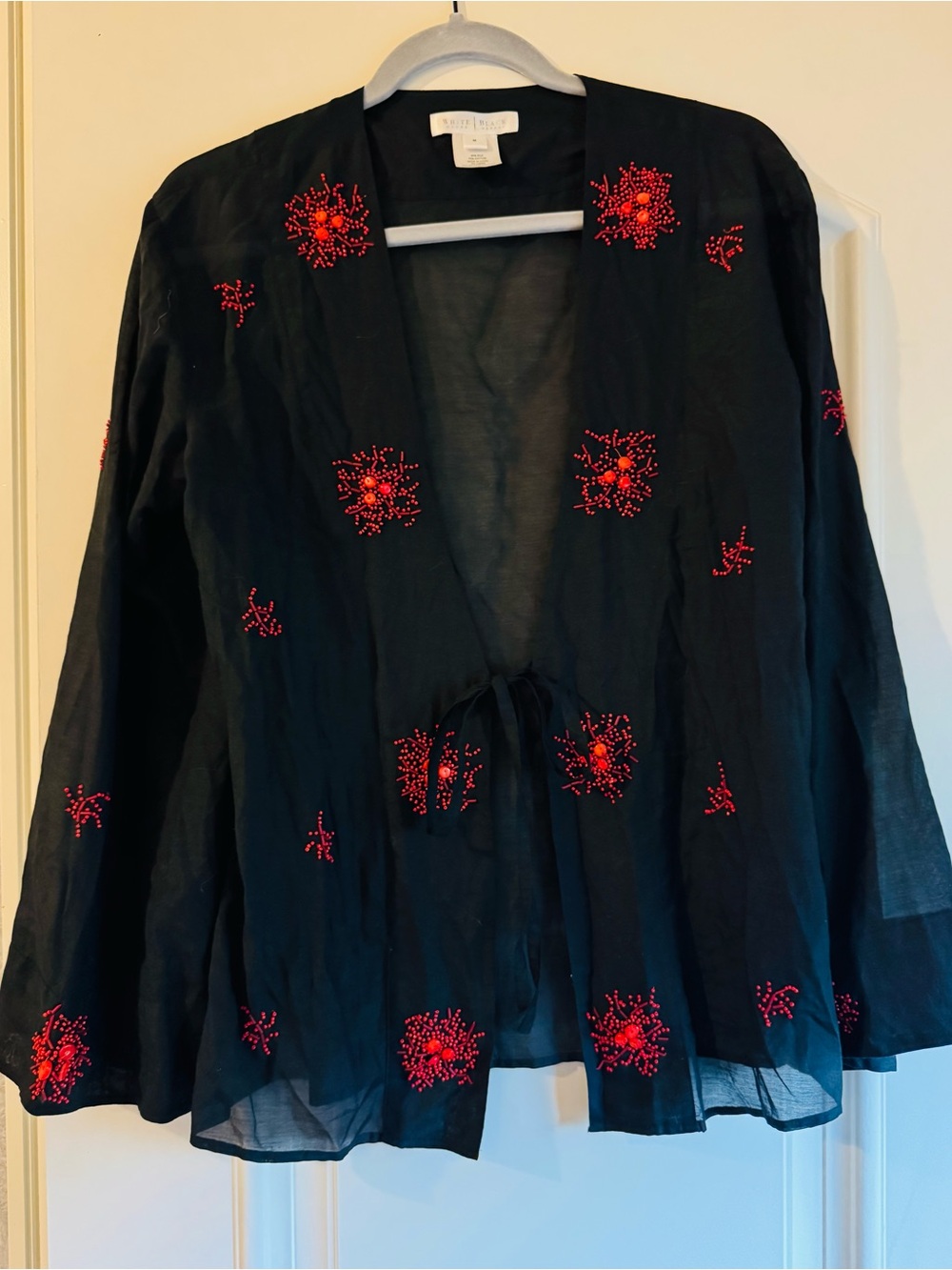 Black Sheer Tunic with Red Bead Embellishments